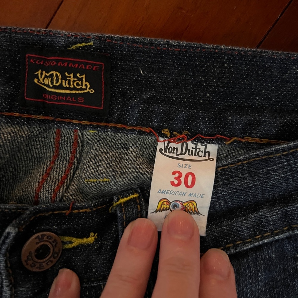 Von Dutch Jeans 30x30 Y2K Patch Logo Denim Dark Wash Streetwear Rare - Picture 2 of 10